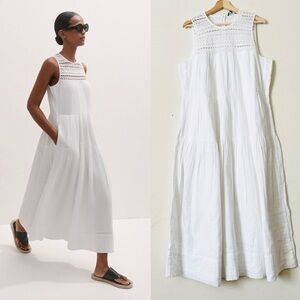 ME+EM SIZE 14 white cheesecloth lace detail pocketed maxi dress